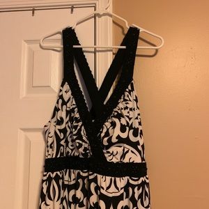 Black and white maxi dress with X-strap back